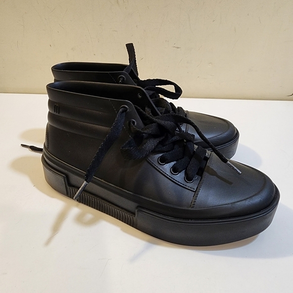 MELISSA black Rubber Lace up ankle Sneakers Rain Shoes size 7 - Picture 5 of 13